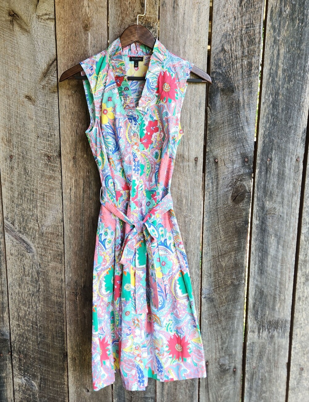 Talbots Cotton Shirtdress Women's 2 Sleeveless Buttondown Floral - Picture 2 of 6